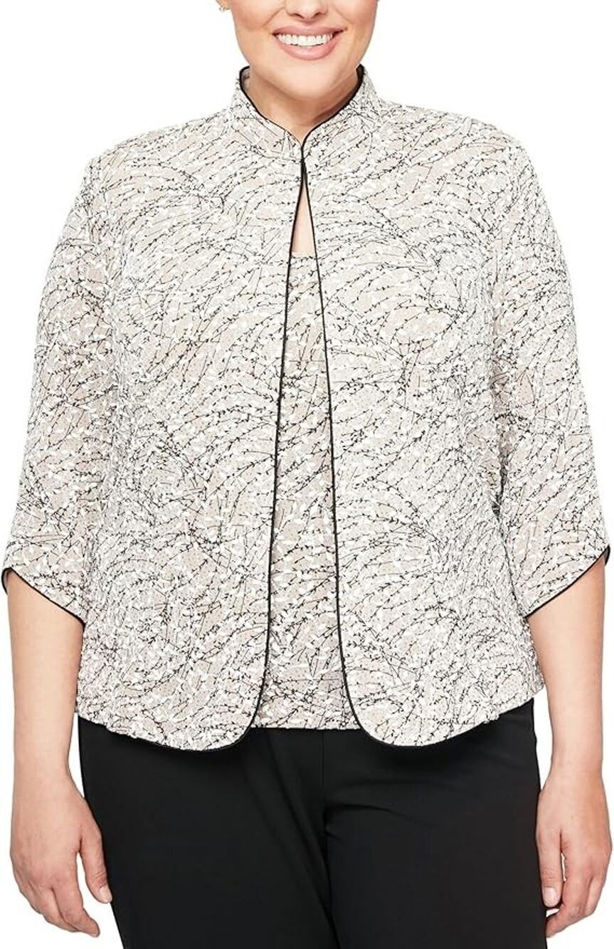 Alex Evening Plus 2PC Set Top & Jacket Studs Designed Floral Print Party 1X USA
